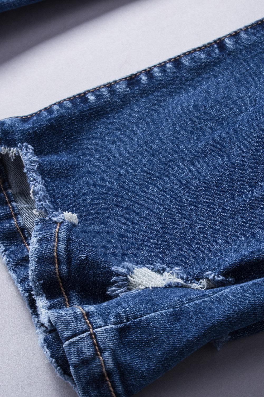 Dark Blue Ripped Raw Hem High Waist Flare Jeans - The Daily Makeover