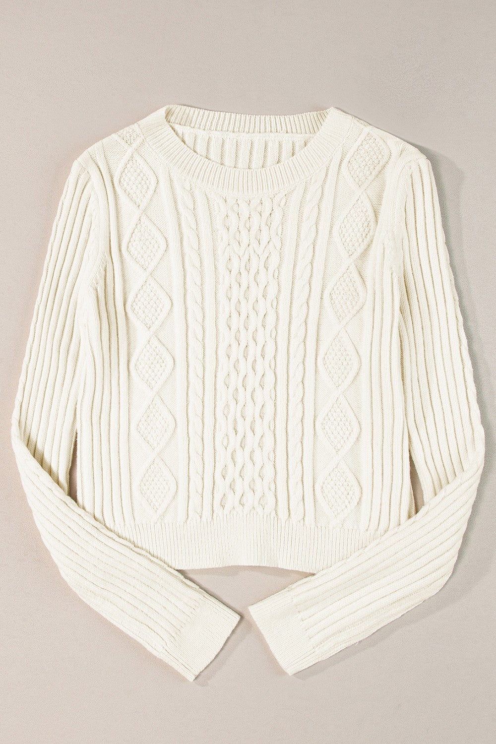 Cable-Knit Round Neck Long Sleeve Sweater - The Daily Makeover