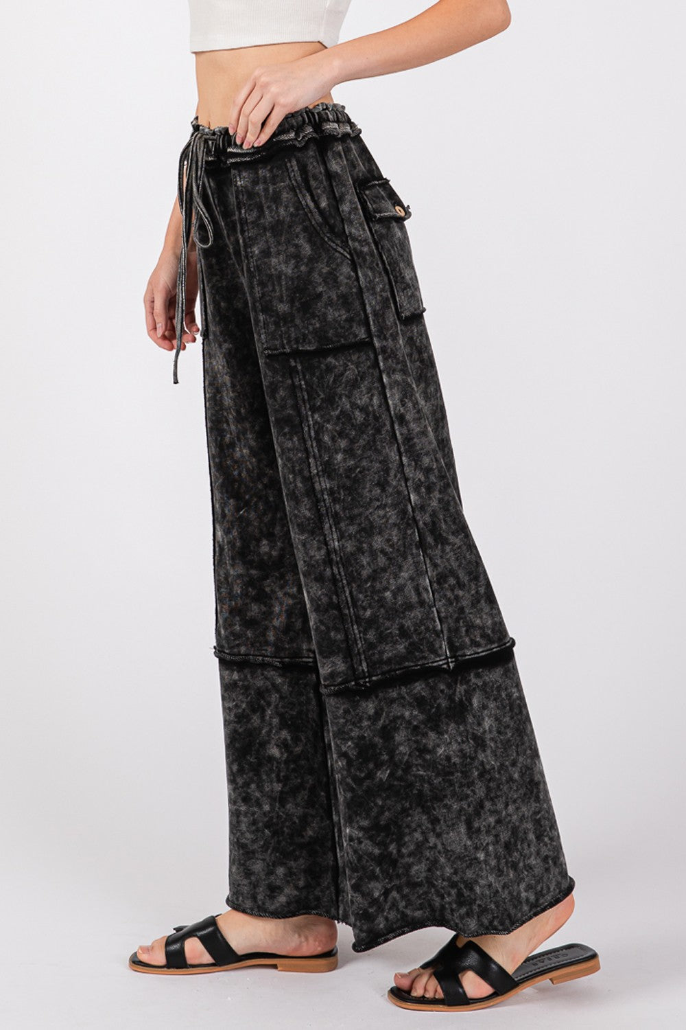 SAGE + FIG Mineral Washed Terry Wide Leg Pants - The Daily Makeover