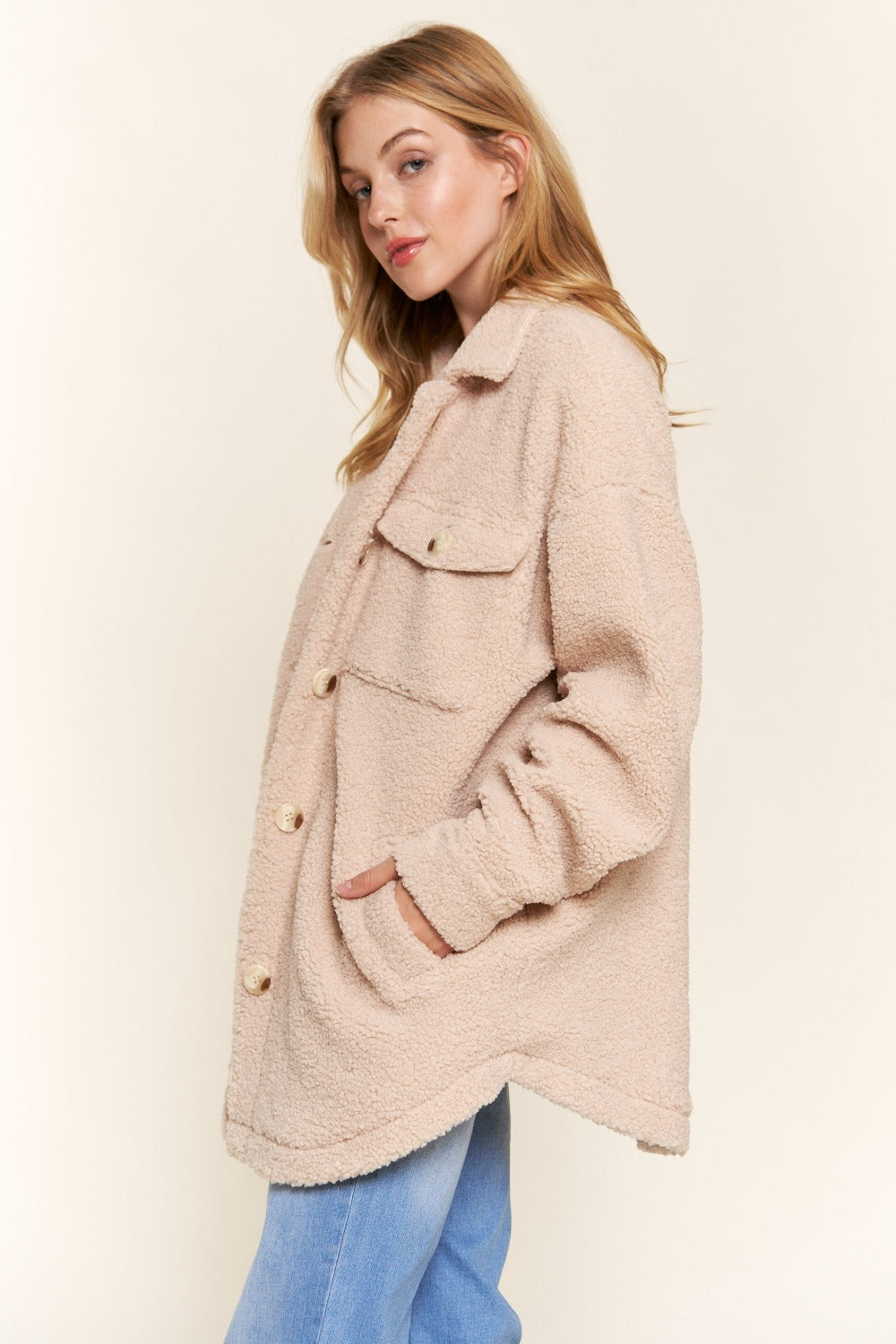 And The Why Teddy Sherpa Button Down Curved Hem Shacket - The Daily Makeover