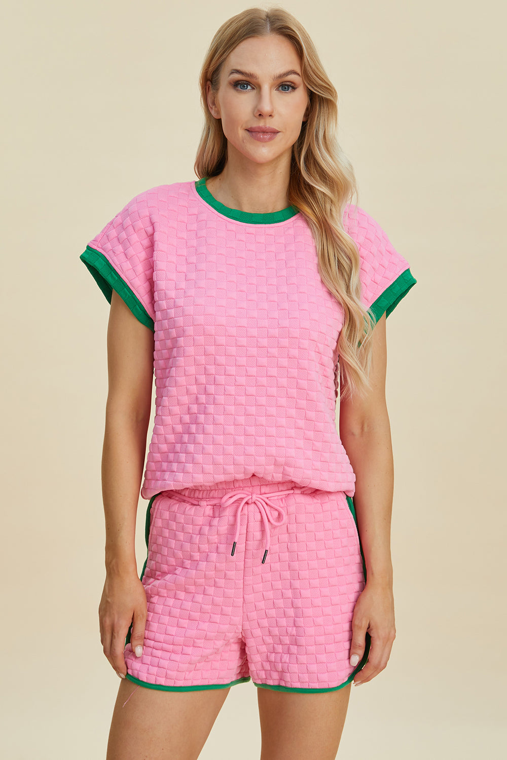 Double Take Full Size Texture Contrast T-Shirt and Shorts Set - The Daily Makeover