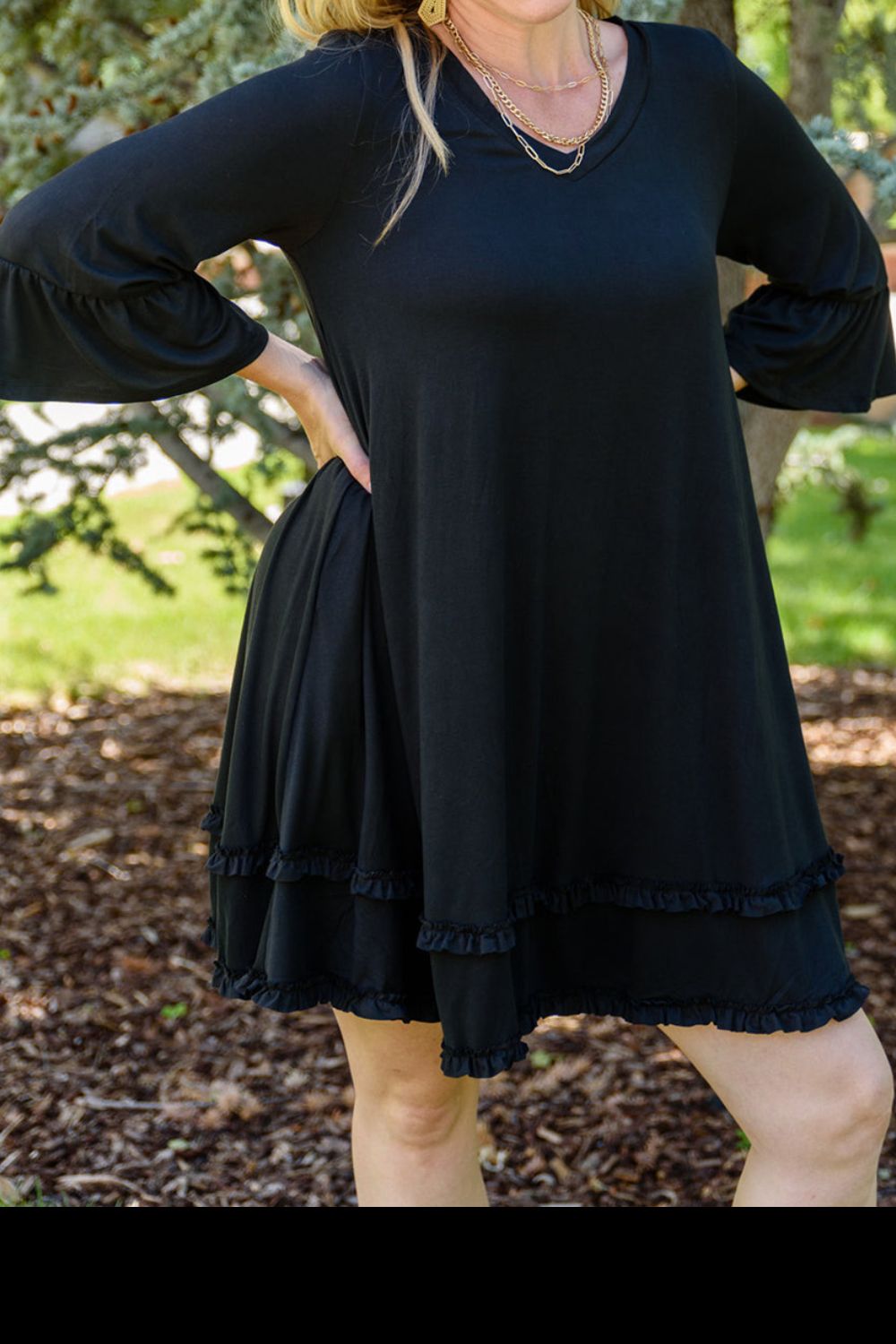 Plus Size Frill Trim Flounce Sleeve Dress - The Daily Makeover