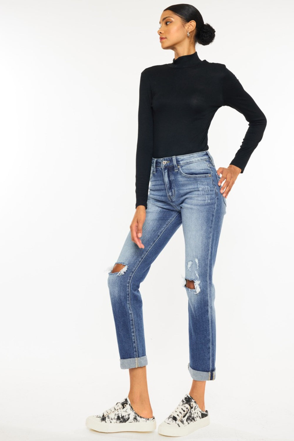 Kancan High Waist Distressed Hem Detail Cropped Straight Jeans - The Daily Makeover