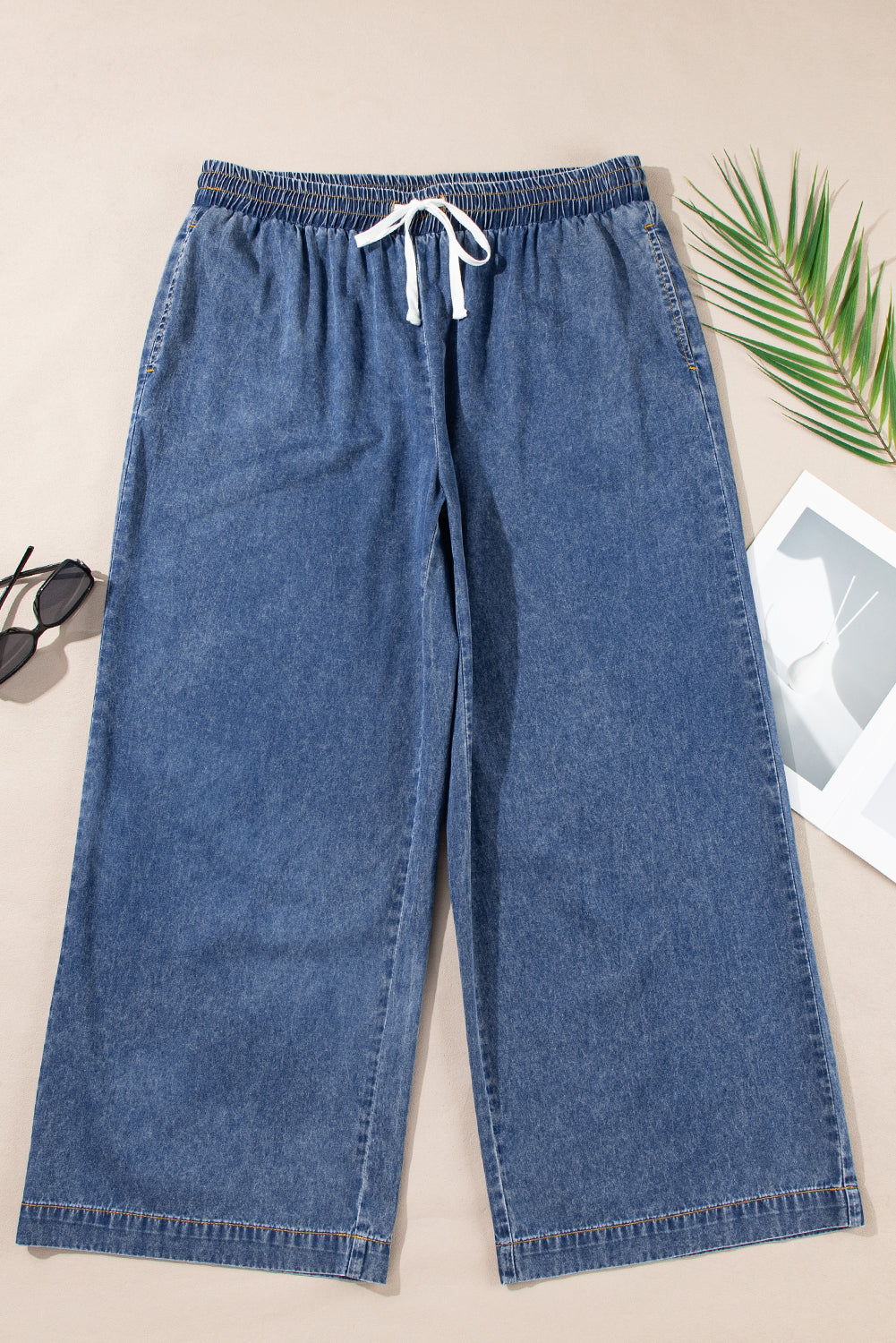 Dusk Blue Drawstring High Waist Plus Size Jeans - The Daily Makeover
