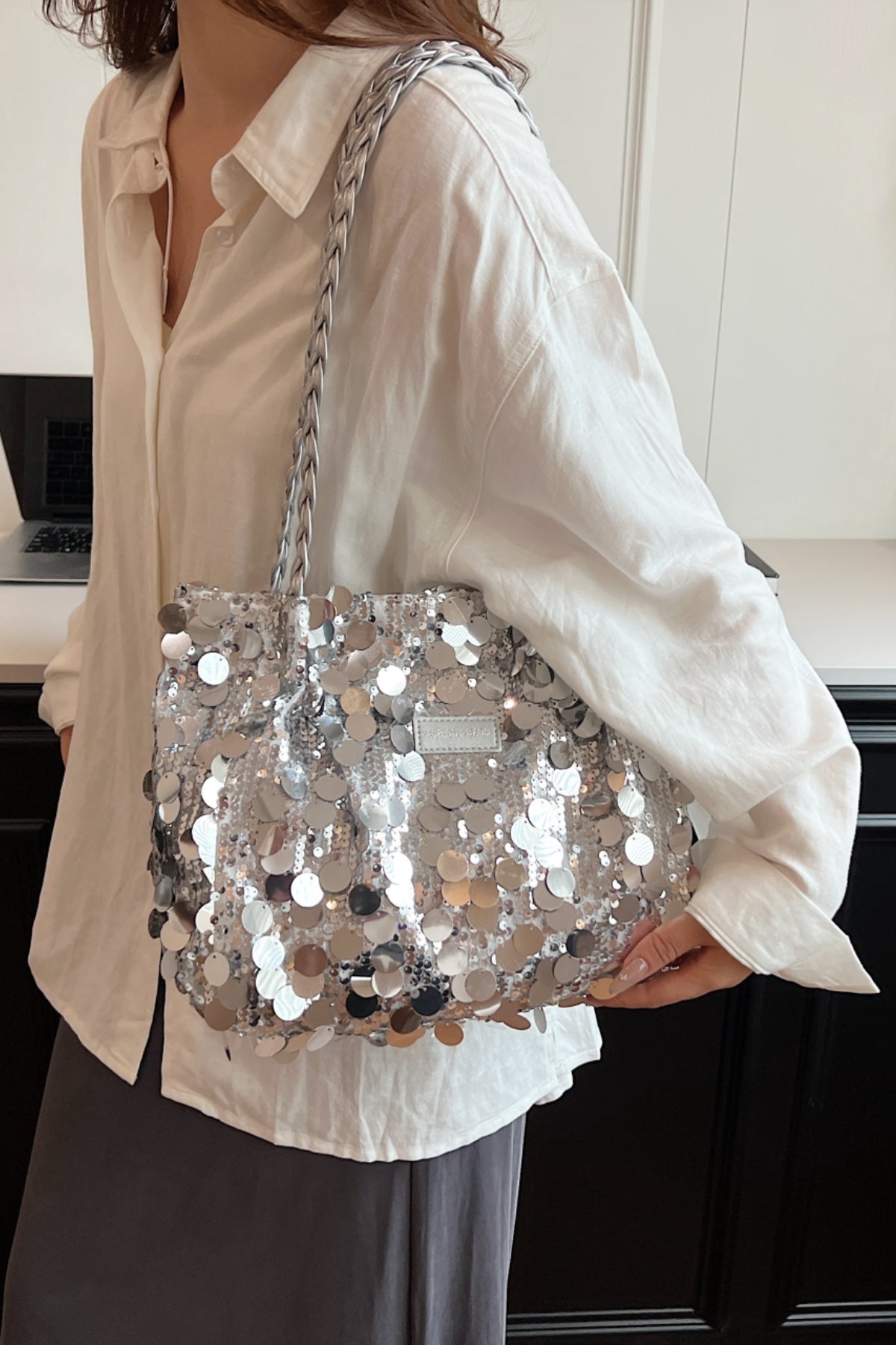 Sequin Braided Strap Shoulder Bag - The Daily Makeover