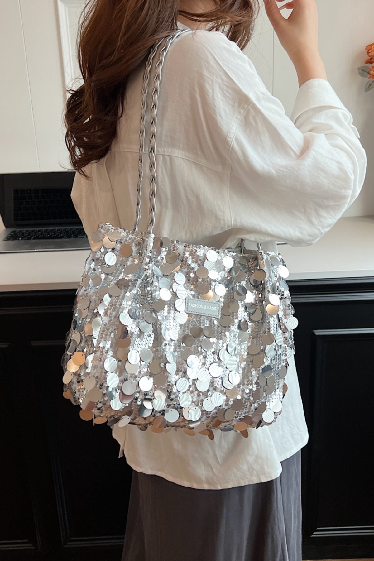 Sequin Braided Strap Shoulder Bag - The Daily Makeover