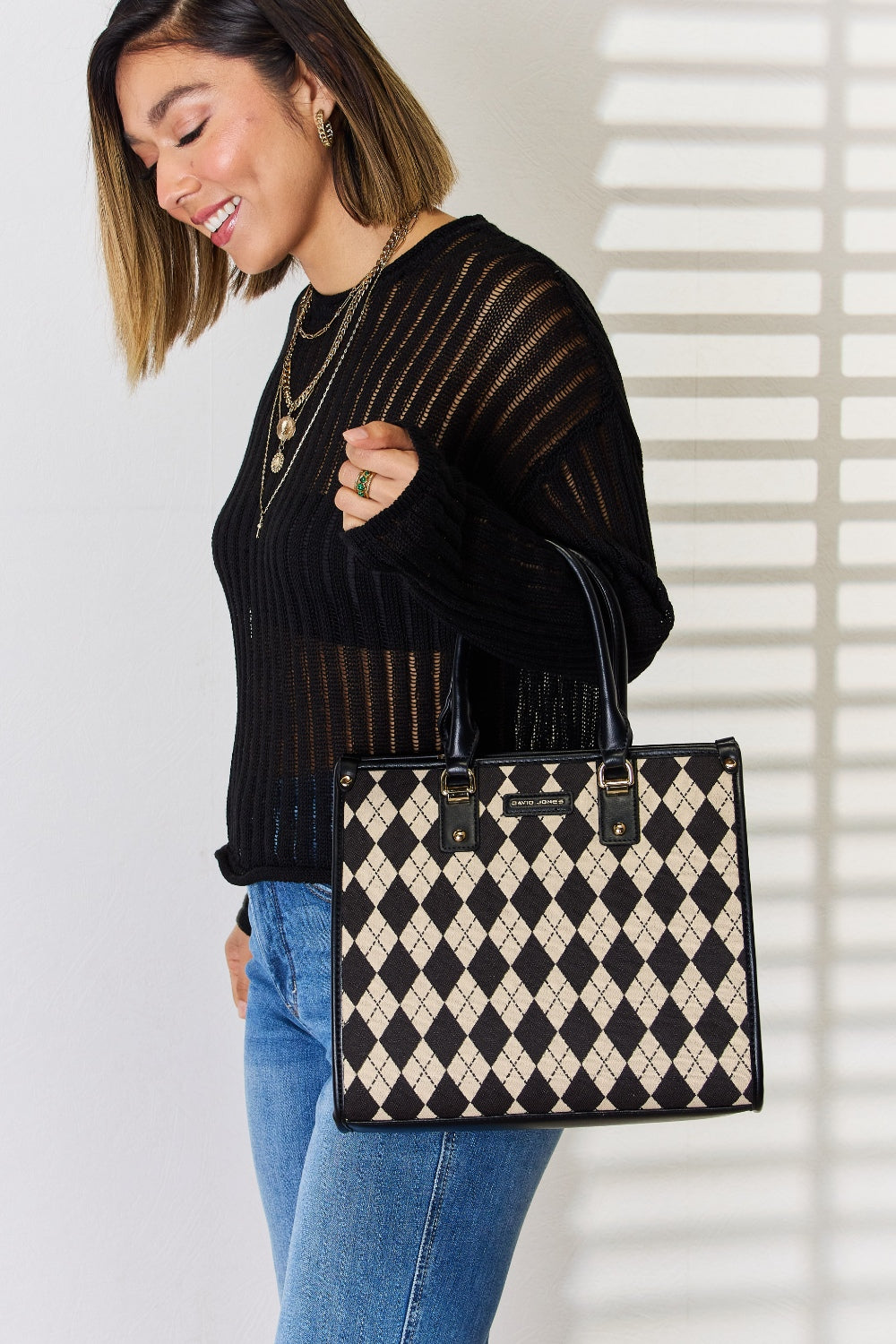 David Jones Argyle Pattern PU Leather Handbag - The Daily Makeover