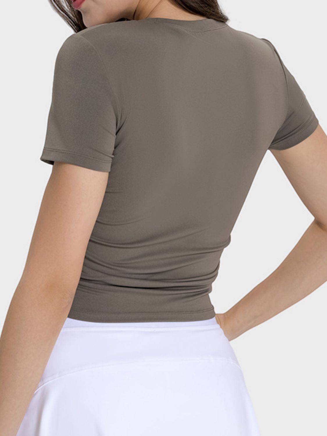Millennia Ruched Round Neck Short Sleeve Active T-Shirt - The Daily Makeover