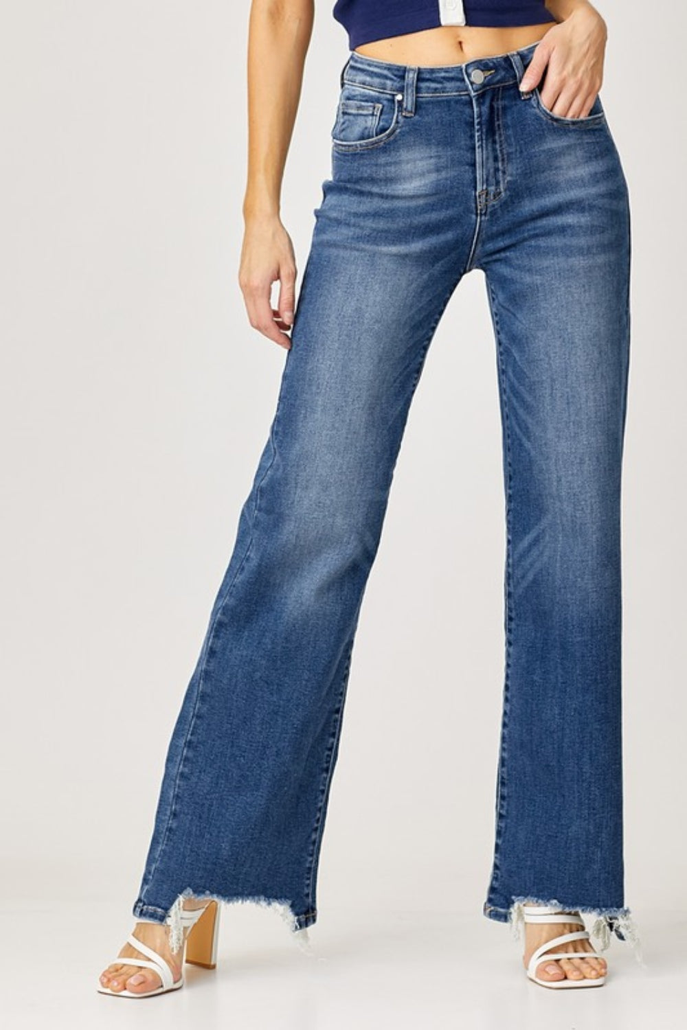 Full Size High Rise Frayed Hem Wide Leg Jeans - The Daily Makeover