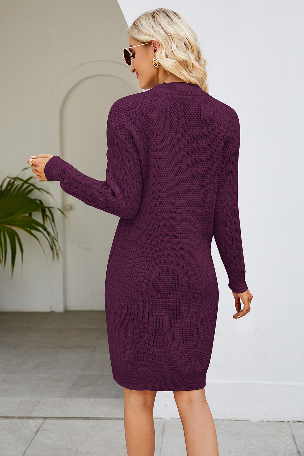 Cable-Knit Long Sleeve Sweater Dress - The Daily Makeover