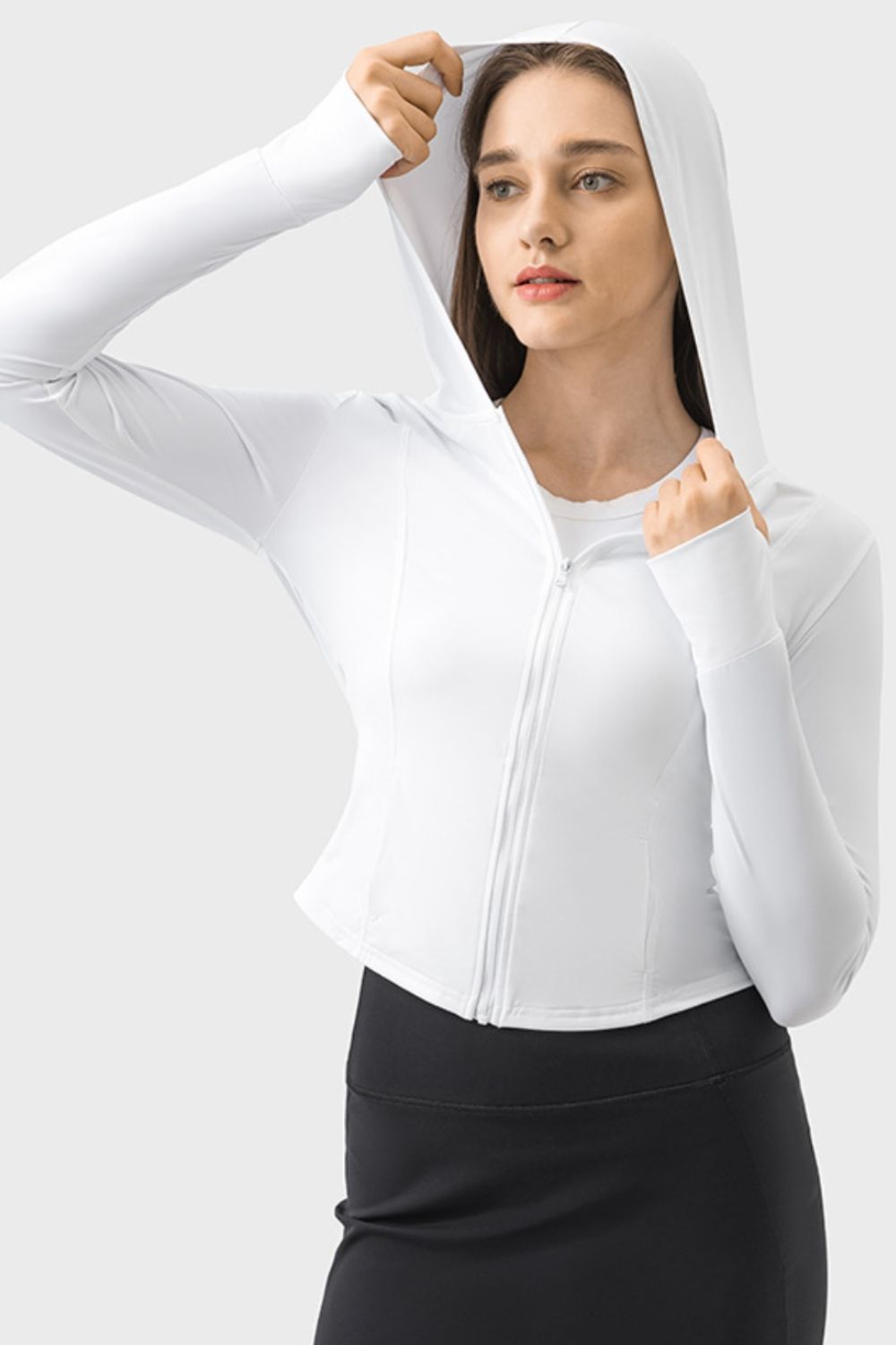 Pocketed Zip Up Hooded Long Sleeve Active Outerwear - The Daily Makeover