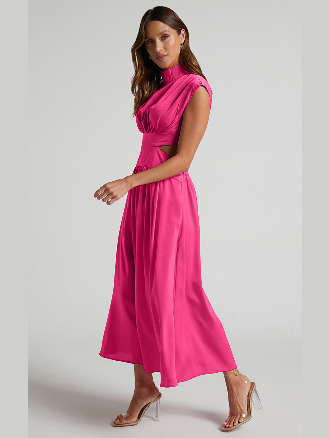 Cutout Mock Neck Sleeveless Ruched Dress - The Daily Makeover