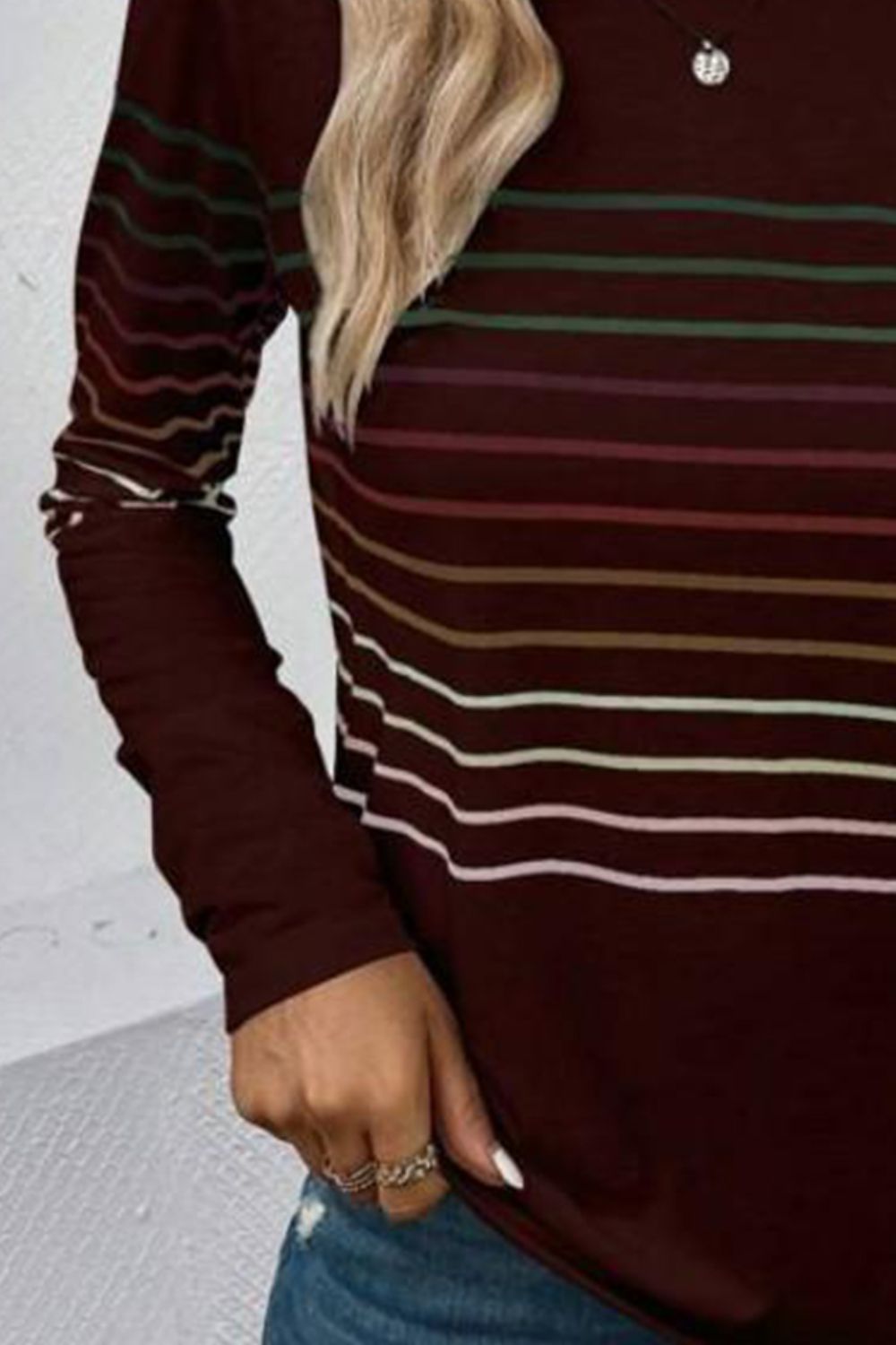 Striped Round Neck Long Sleeve T-Shirt - The Daily Makeover