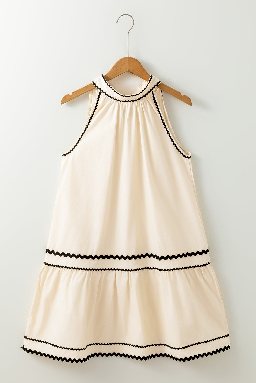 Khaki Striped Ricrac Sleeveless Mini Dress - The Daily Makeover