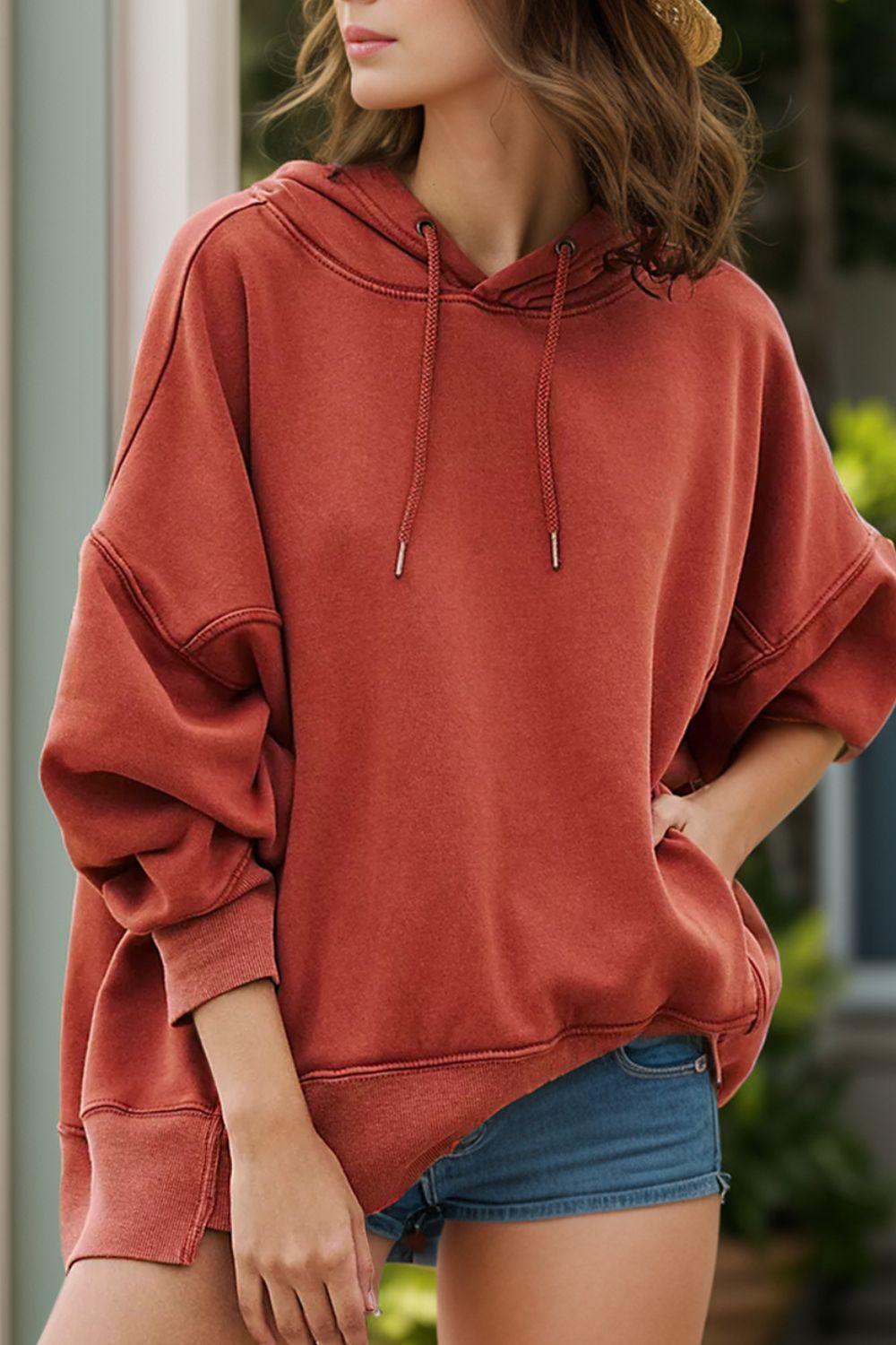 Drawstring Dropped Shoulder Long Sleeve Hoodie - The Daily Makeover