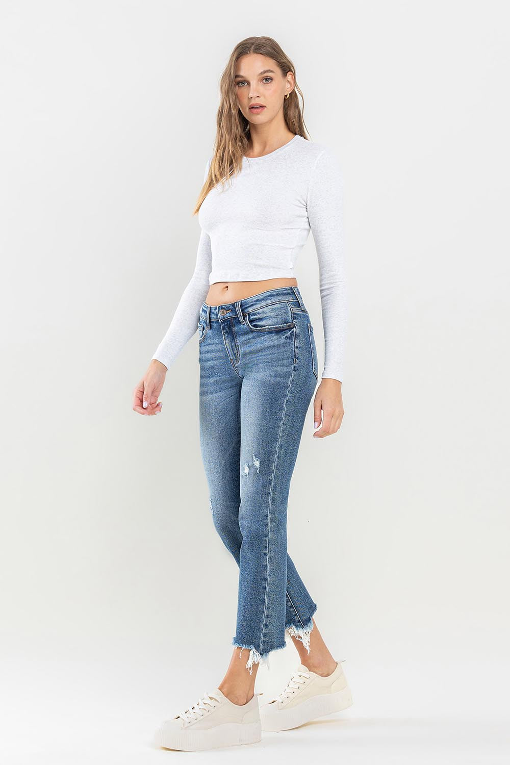 Lovervet Mid Rise Frayed Hem Jeans - The Daily Makeover