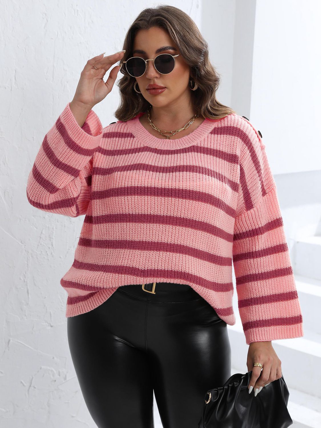 Plus Size Striped Dropped Shoulder Sweater - The Daily Makeover