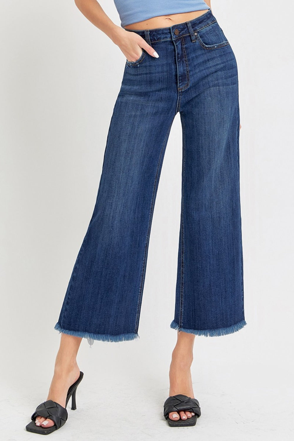 Full Size Raw Hem Cropped Wide Leg Jeans - The Daily Makeover