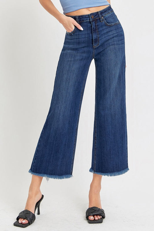 Full Size Raw Hem Cropped Wide Leg Jeans - The Daily Makeover