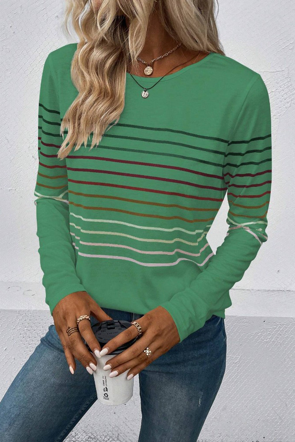Striped Round Neck Long Sleeve T-Shirt - The Daily Makeover