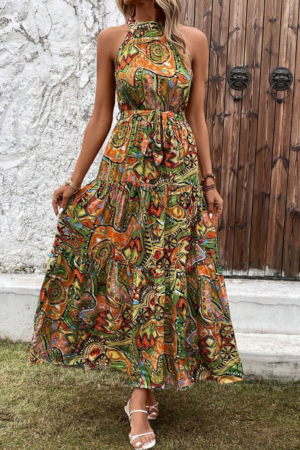 Tied Floral Sleeveless Dress - The Daily Makeover