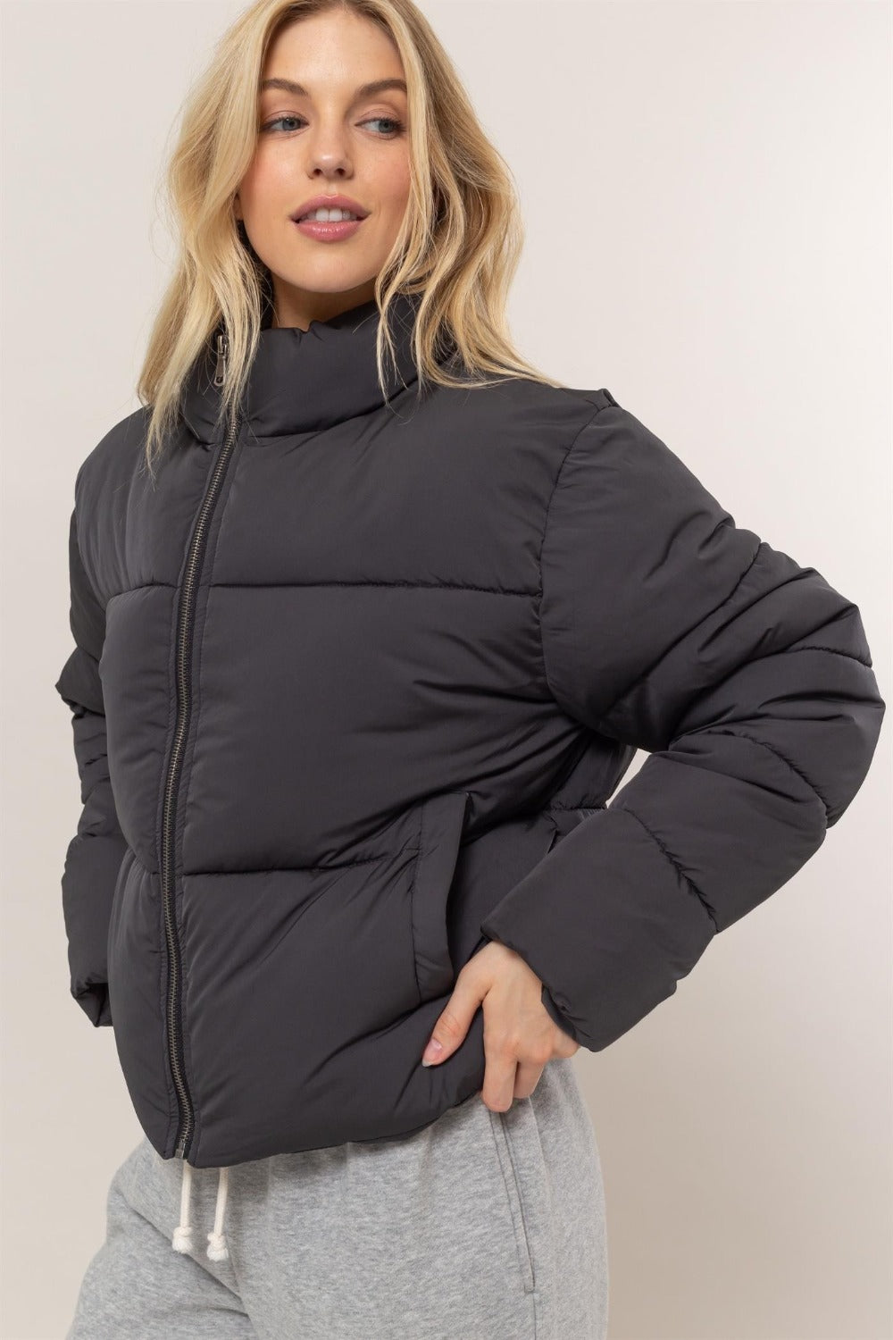 HYFVE Quilted Back Drawstring Puffer Jacket - The Daily Makeover