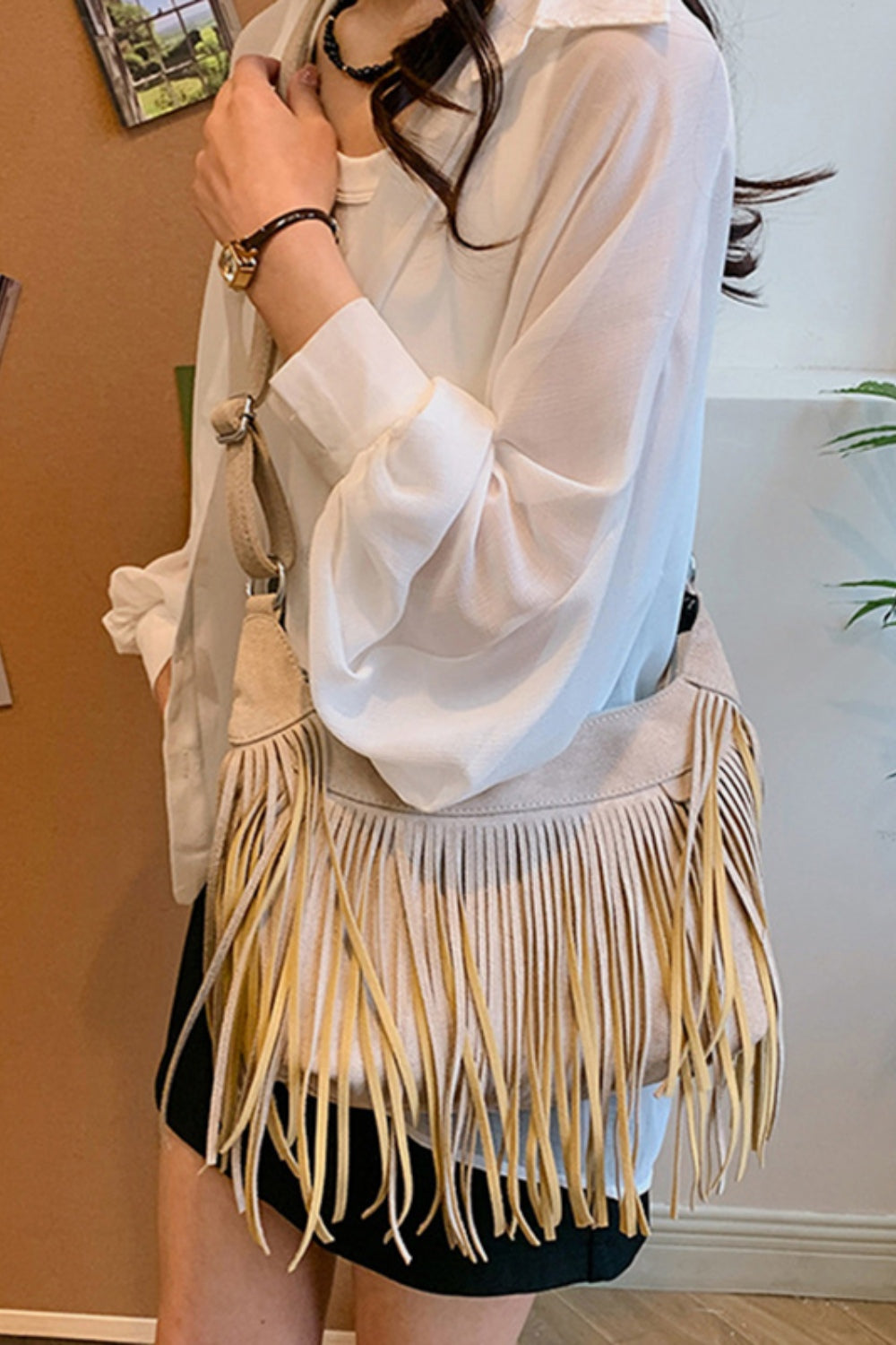 Suede Fringe Adjustable Strap Shoulder Bag - The Daily Makeover