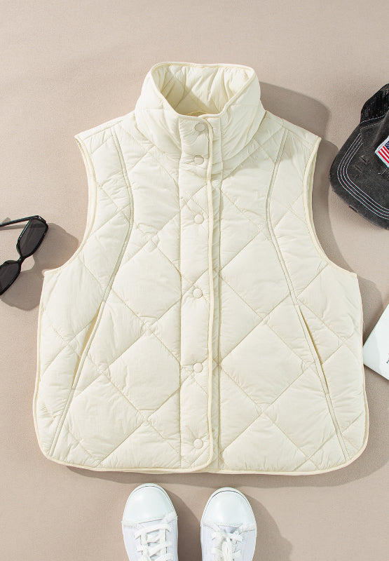 Snap Down Texture Vest Coat with Pockets - The Daily Makeover