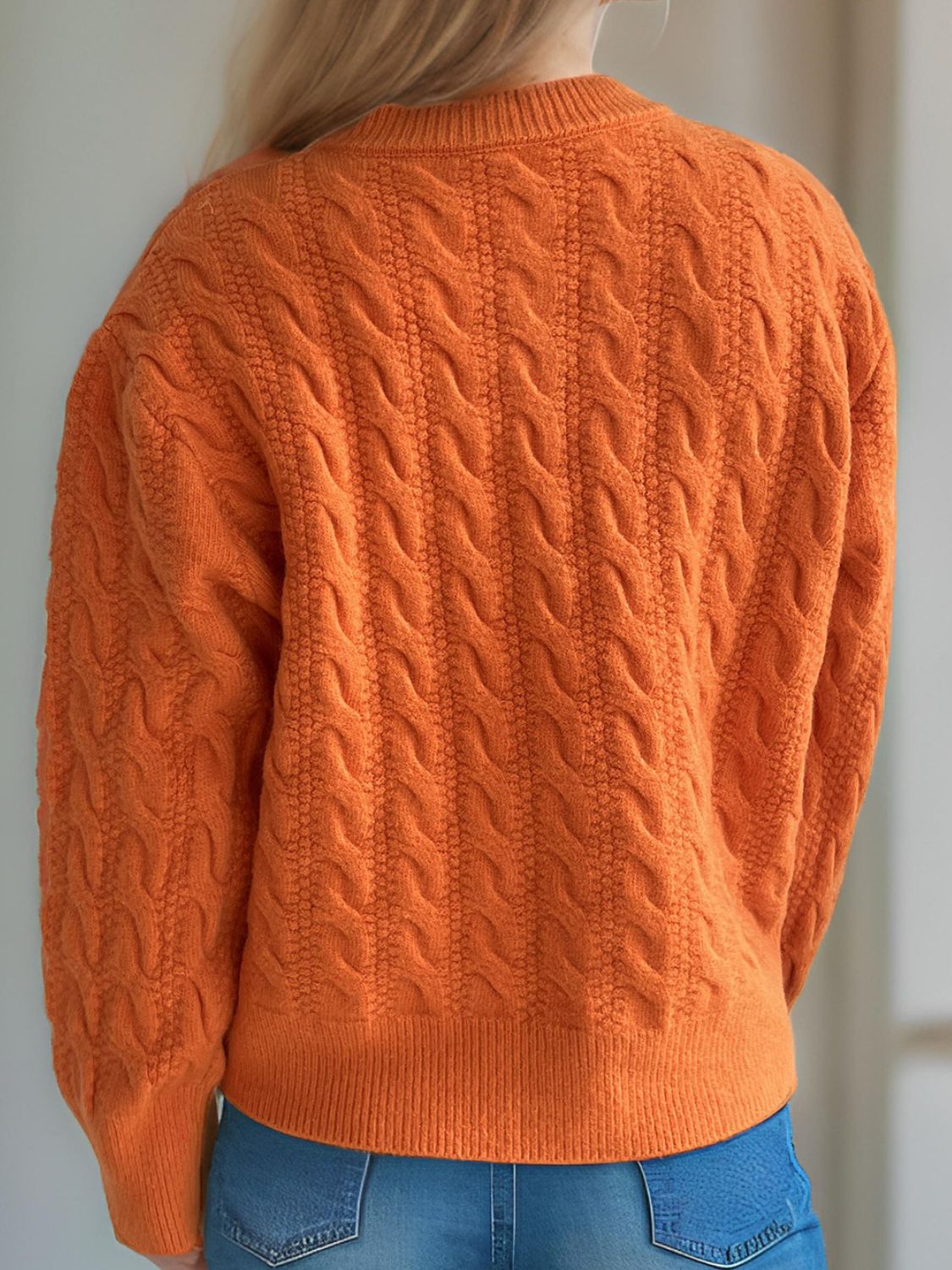 Cable-Knit Round Neck Long Sleeve Cardigan - The Daily Makeover