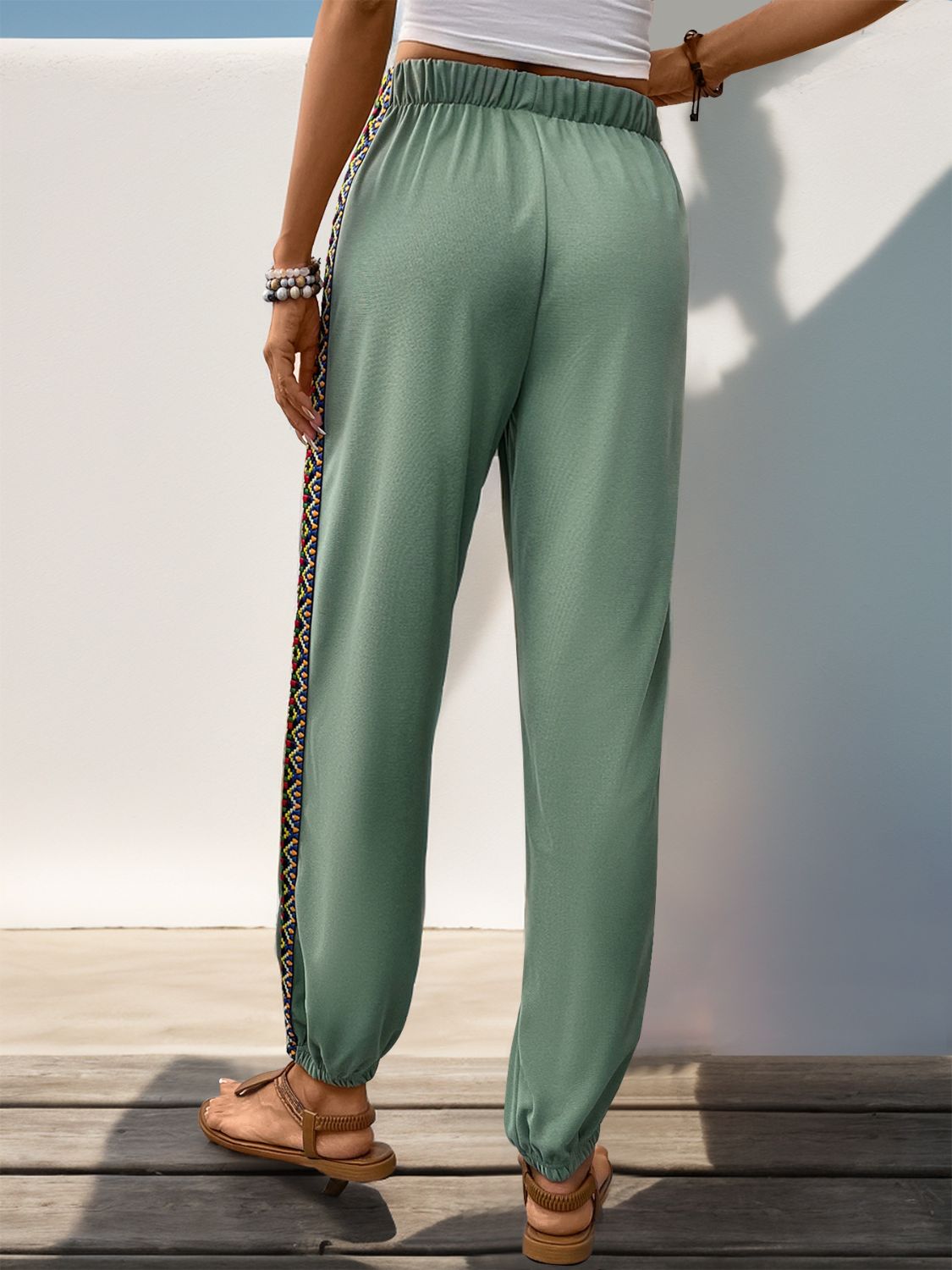 Perfee Weave Band Patchwork Elastic Waist Joggers - The Daily Makeover