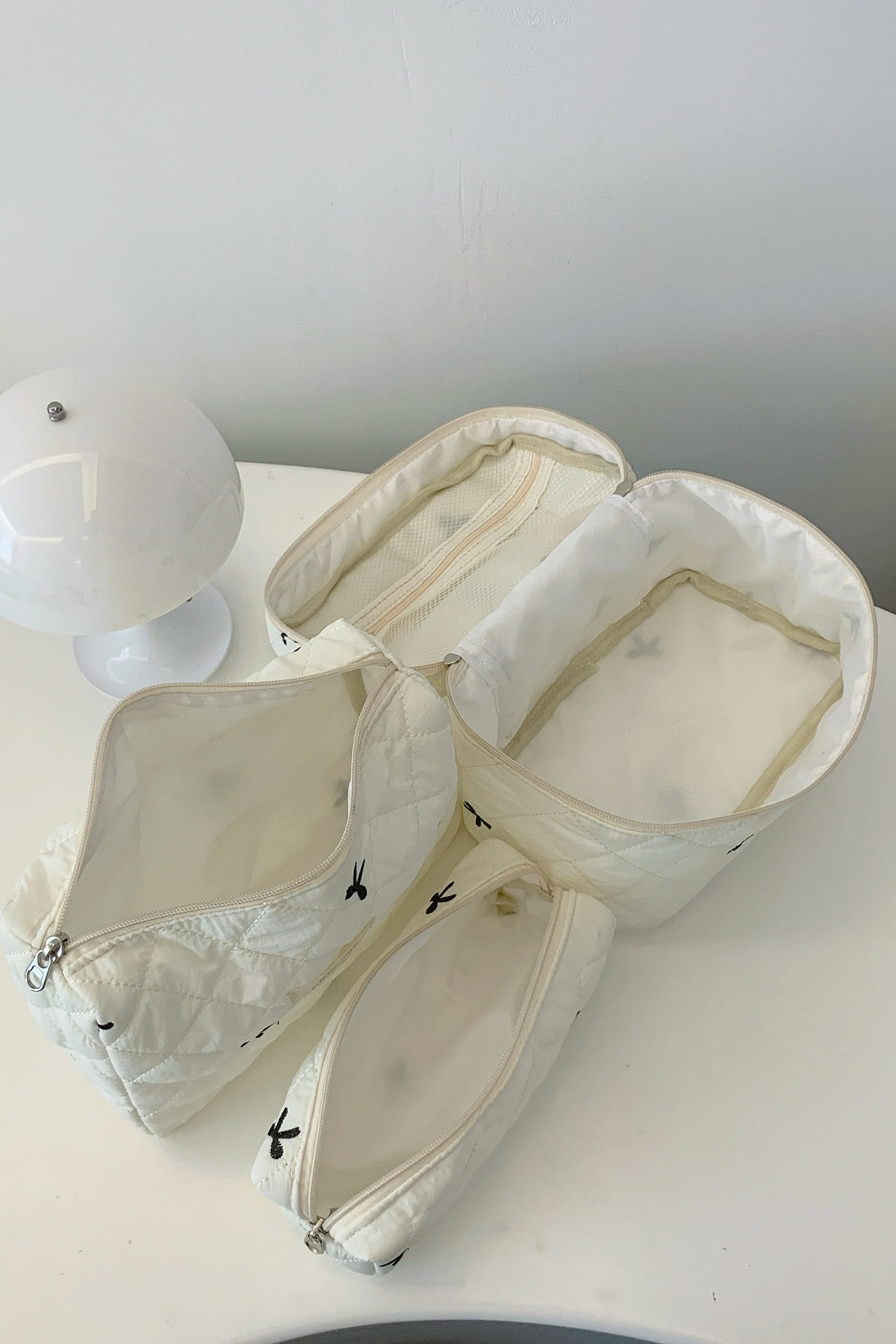 3 Piece Bow Quilted Cloth Storage Bag Set - The Daily Makeover