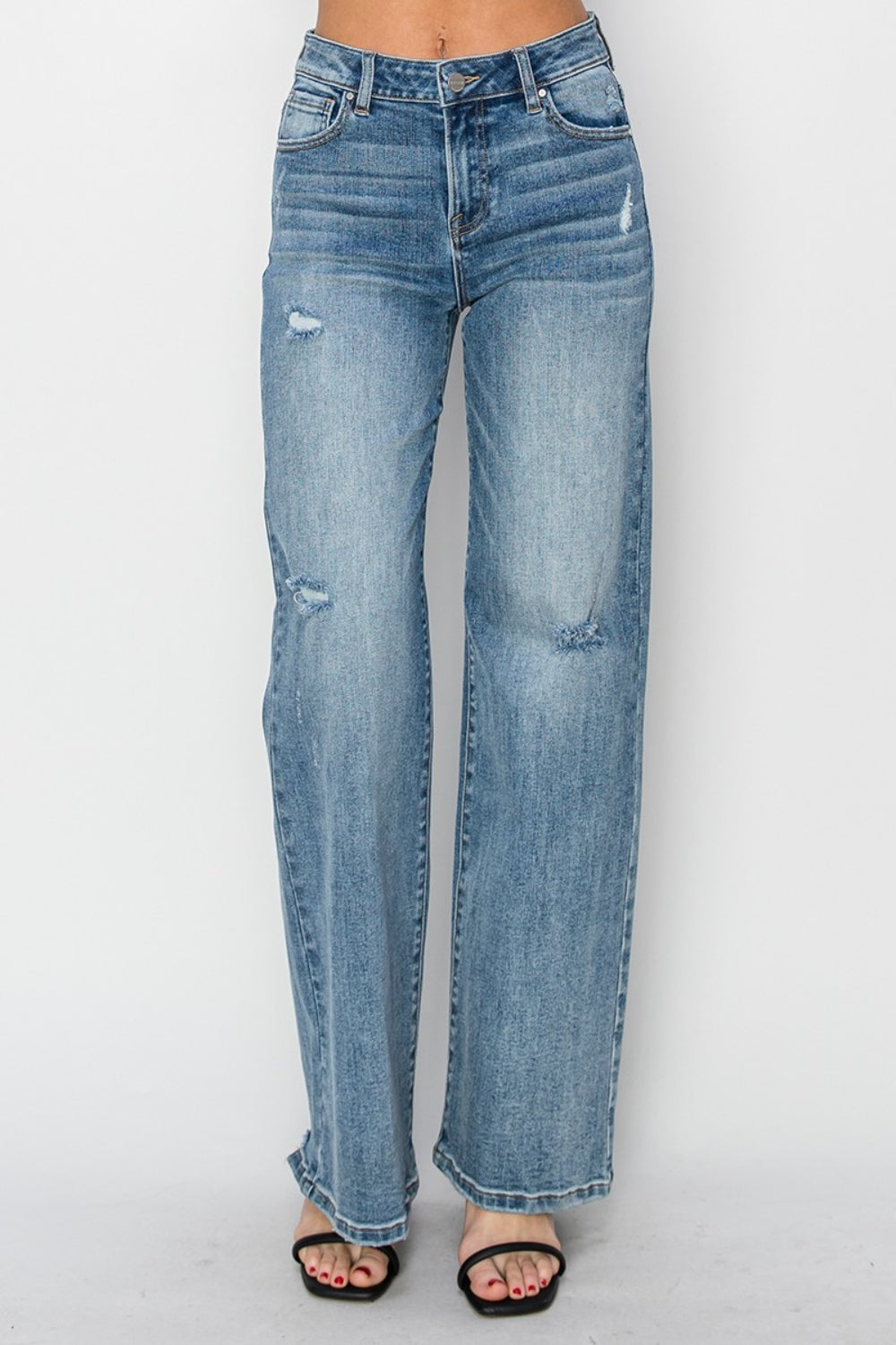 Full Size High Waist Distressed Wide Leg Jeans - The Daily Makeover