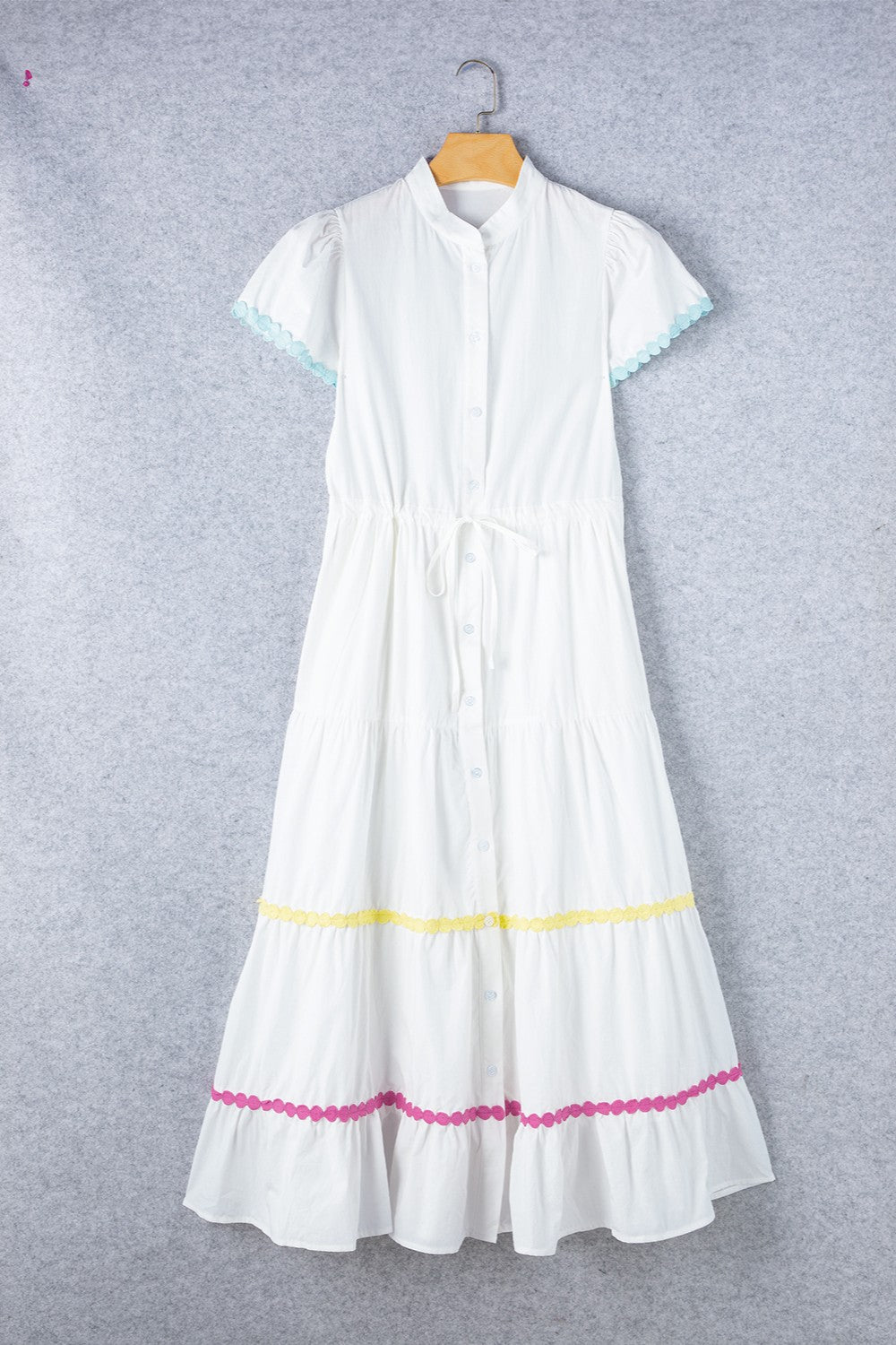 Contrast Trim Button Up Short Sleeve Dress - The Daily Makeover