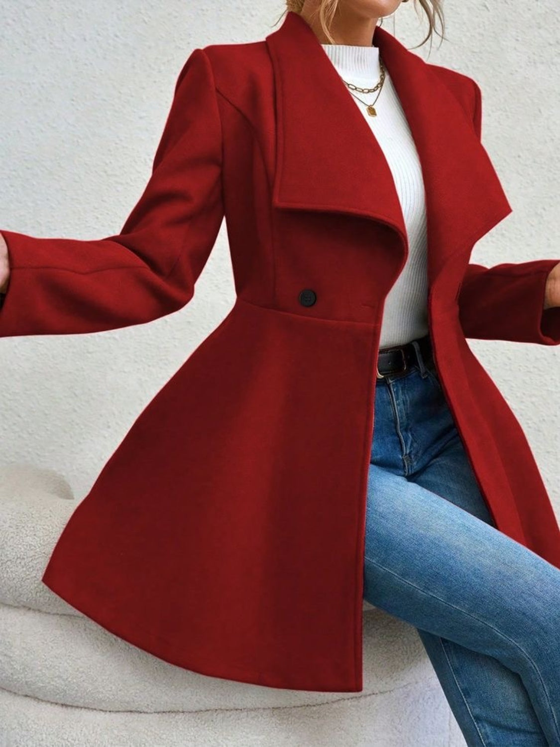 Collared Neck Button Up Long Sleeve Coat - The Daily Makeover