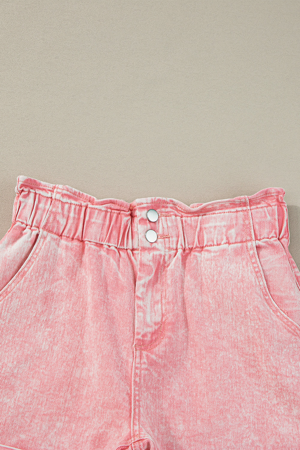 Dusty Pink Vintage Washed Frilled High Waist Denim Shorts - The Daily Makeover