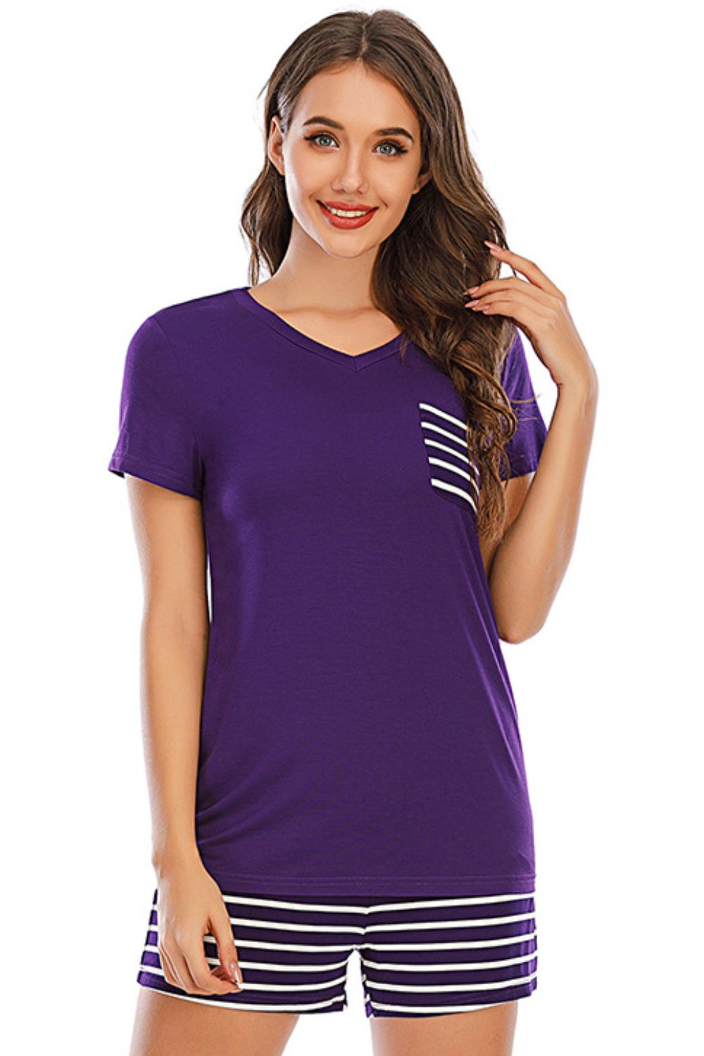 Striped Short Sleeve Top and Shorts Lounge Set - The Daily Makeover