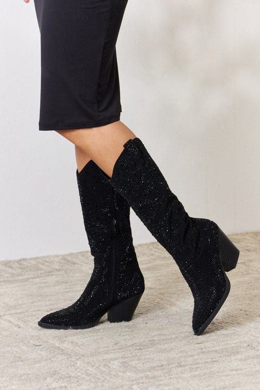 Forever Link Rhinestone Knee High Cowboy Boots - The Daily Makeover