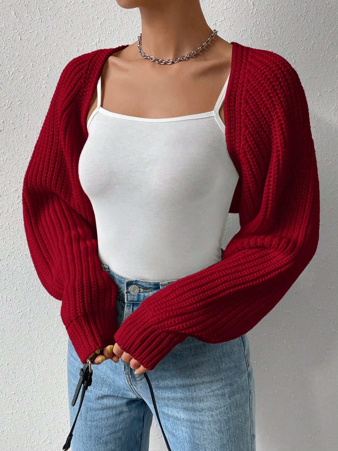 Honey Open Front Long Sleeve Cropped Cardigan - The Daily Makeover