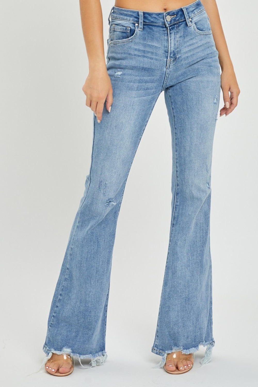 Full Size High Rise Frayed Hem Flare Jeans - The Daily Makeover
