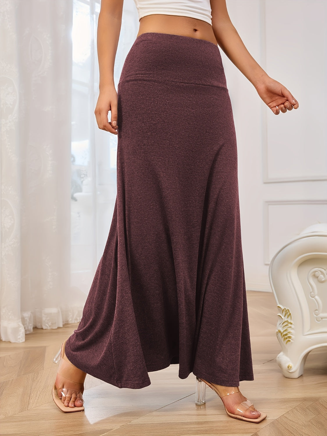 Solid Elastic Waist Maxi Skirt - The Daily Makeover