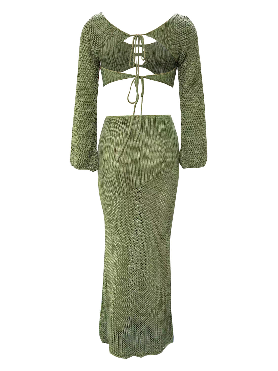 Tied Long Sleeve Top and Skirt Cover Up Set - The Daily Makeover