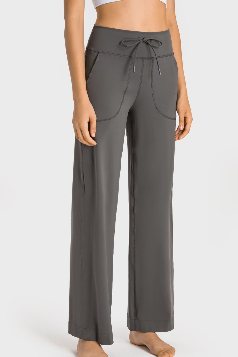 Drawstring Waist Wide Leg Sports Pants with Pockets - The Daily Makeover