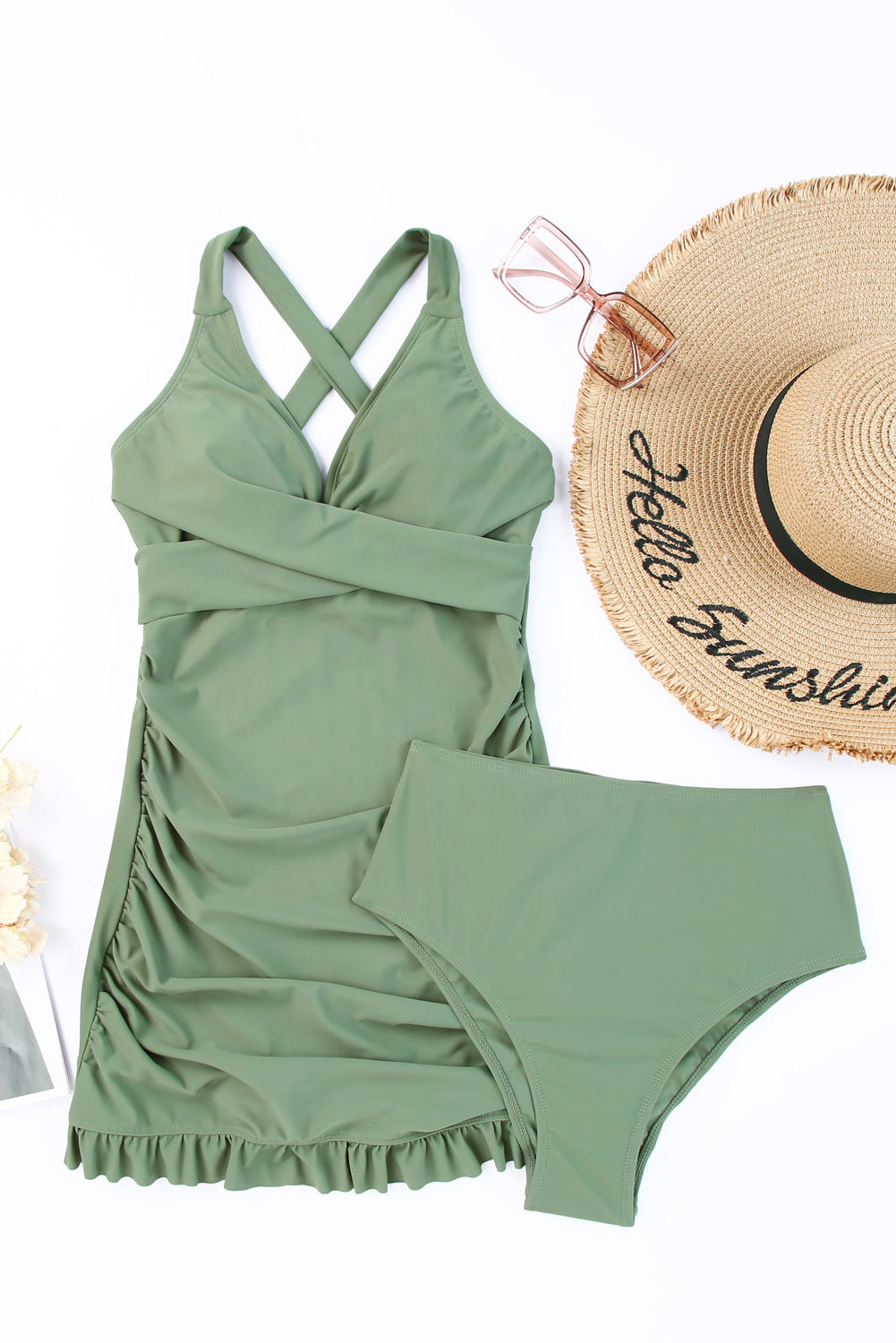 Tie Back Sleeveless Swim Dress and Bottoms Set - The Daily Makeover