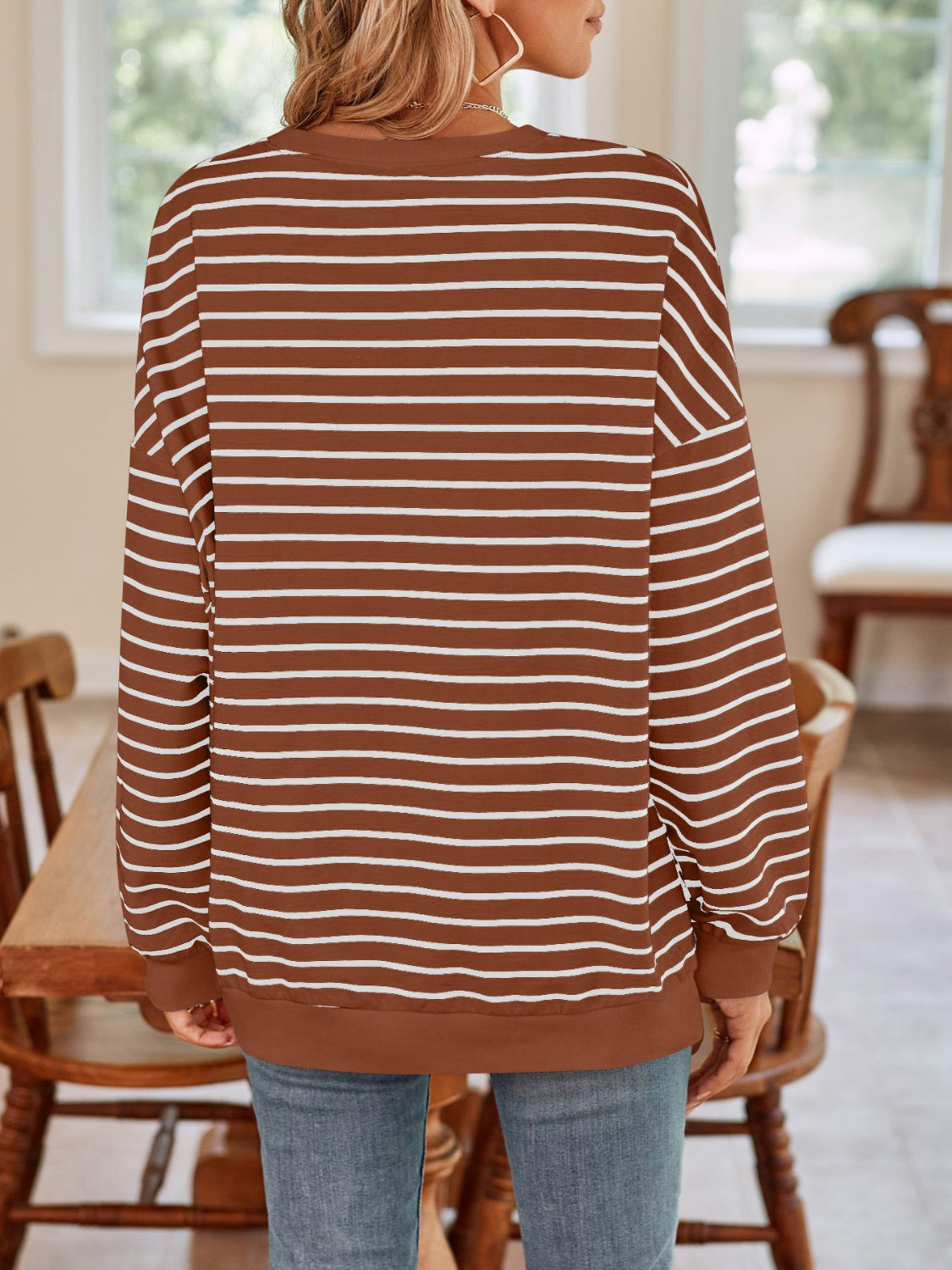 Lovelet Striped Round Neck Long Sleeve Sweatshirt - The Daily Makeover