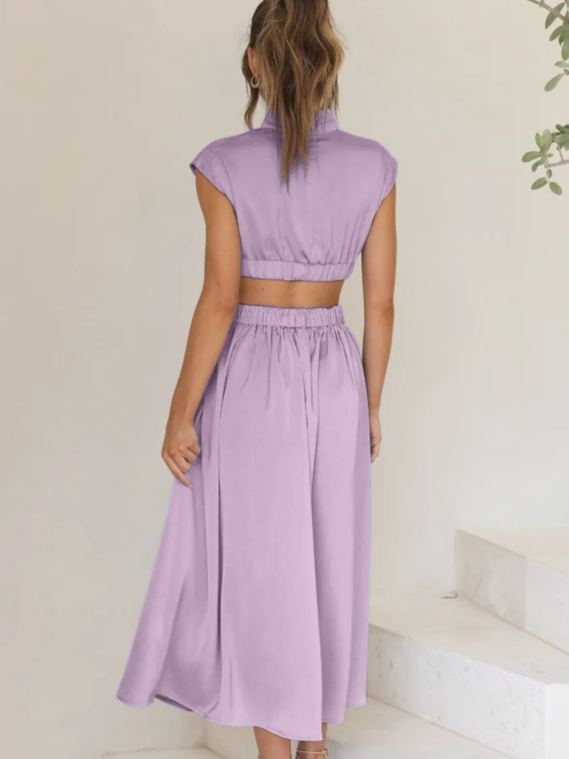 Cutout Mock Neck Sleeveless Ruched Dress - The Daily Makeover