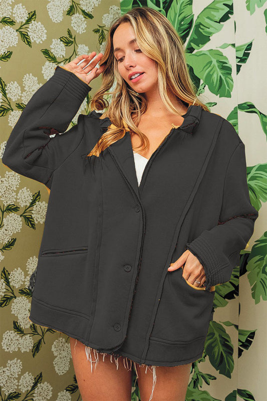 BiBi Single-Breasted Washed Fleece Jacket - The Daily Makeover