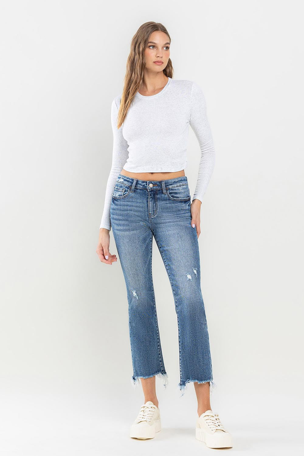 Lovervet Mid Rise Frayed Hem Jeans - The Daily Makeover