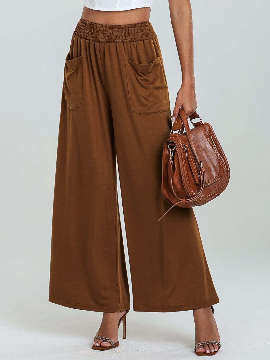 Pocketed Elastic Waist Wide Leg Pants - The Daily Makeover