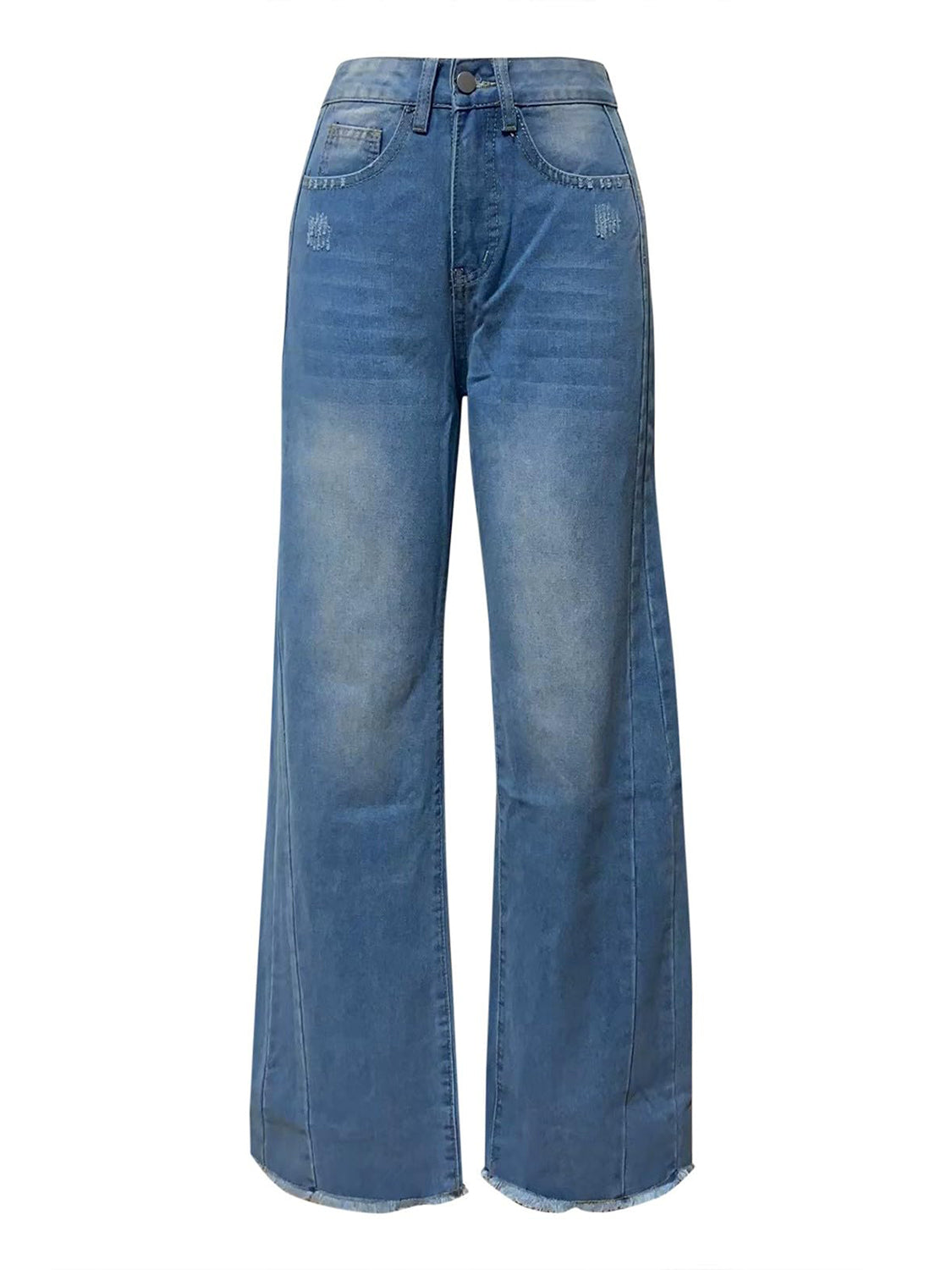 Raw Hem Wide Leg Jeans with Pockets - The Daily Makeover