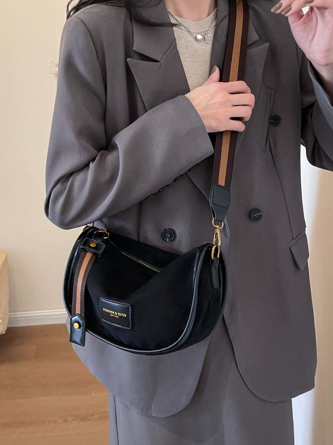 Suede Adjustable Strap Shoulder Bag - The Daily Makeover